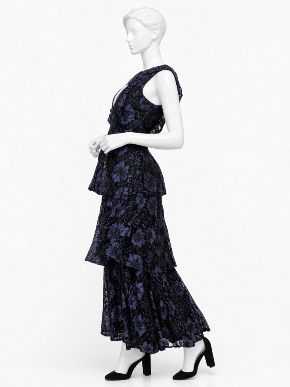 Lulus Molinetto Navy Blue Lace Ruffled Tiered Sleeveless Maxi Dress NWT - Picture 16 of 16
